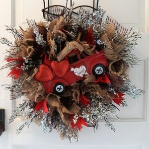 18" wreath red truck burlap farmhouse